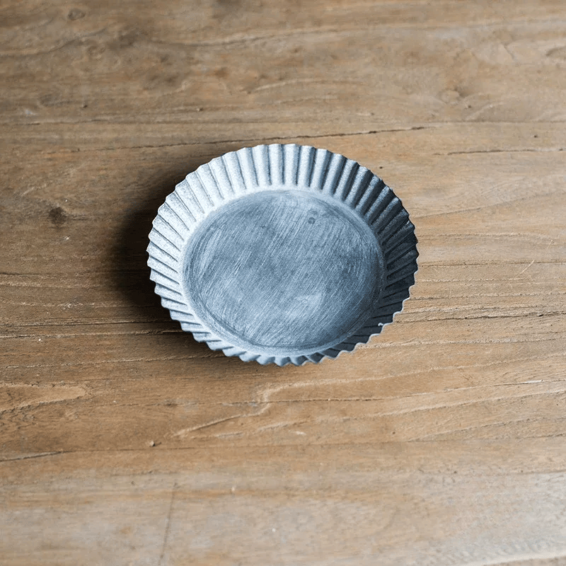 Rustic Fluted Metal Tray round metal planter with ribbed edge RusticReach on Tampa Home & Garden Store