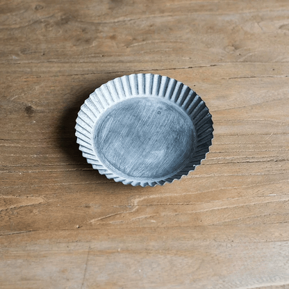 Rustic Fluted Metal Tray round metal planter with ribbed edge RusticReach on Tampa Home & Garden Store