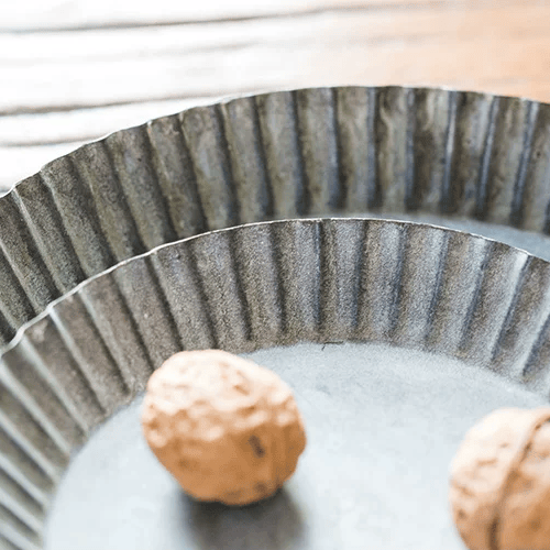 Rustic Fluted Metal Tray by RusticReach in dark gray ribbed metal on Tampa Home & Garden Store
