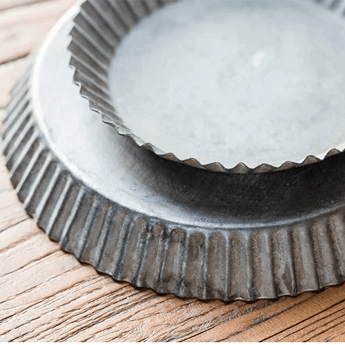 Rustic Fluted Metal Tray set of 2, gray ribbed metal trays for planters RusticReach on Tampa Home & Garden Store