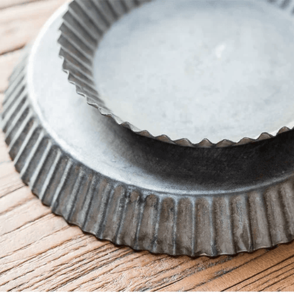 Rustic Fluted Metal Tray set of 2, gray ribbed metal trays for planters RusticReach on Tampa Home & Garden Store