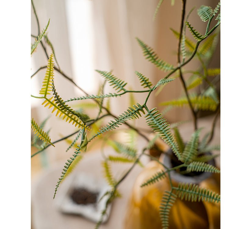 Artificial Faux Forked Fern Stem RusticReach; green fronds with yellow-tinted tips on Tampa Home & Garden Store