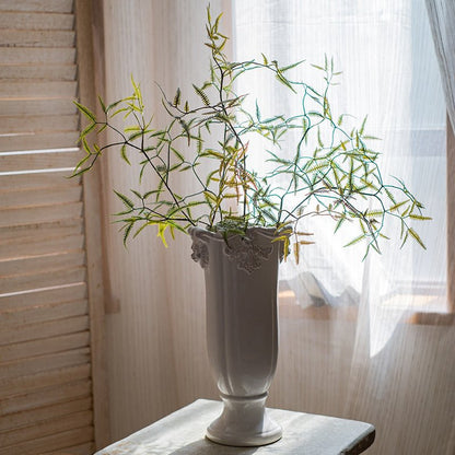 Artificial Forked Fern Stem by RusticReach in white ceramic vase with slender green fronds on Tampa Home & Garden Store