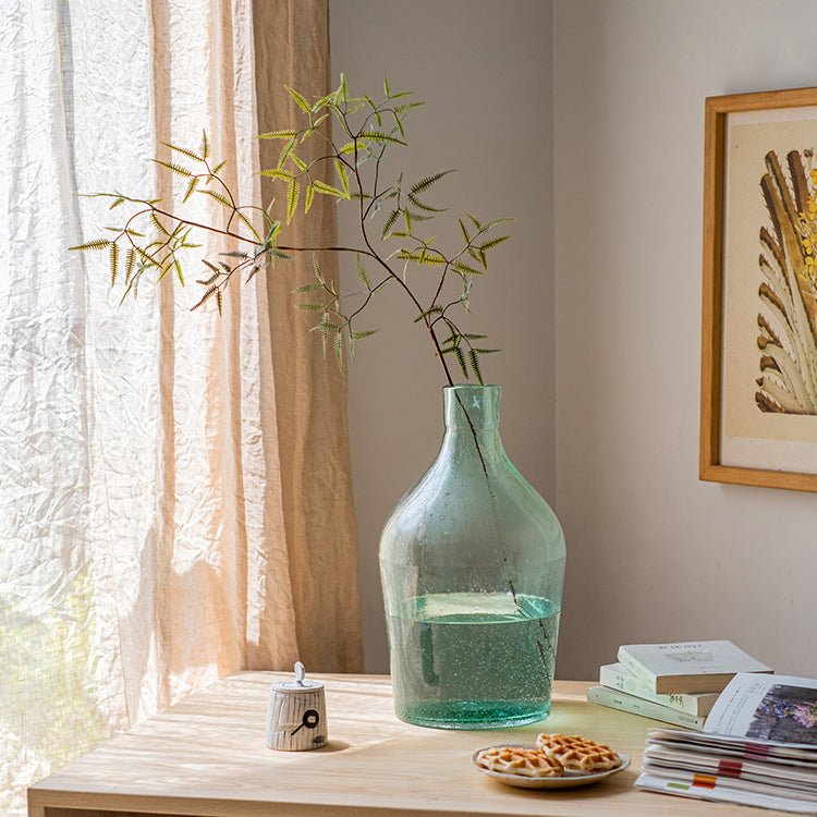 Artificial Faux Forked Fern Stem in a green glass vase RusticReach on Tampa Home & Garden Store