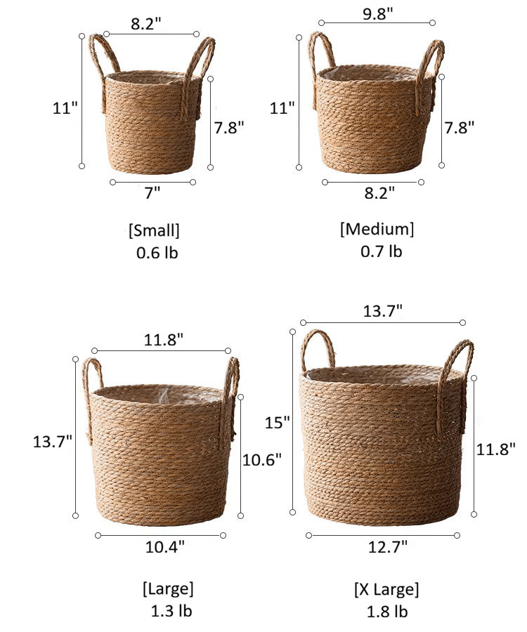 French Country Woven Planter Basket 4-pack in natural seagrass with rope handles RusticReach on Tampa Home & Garden Store