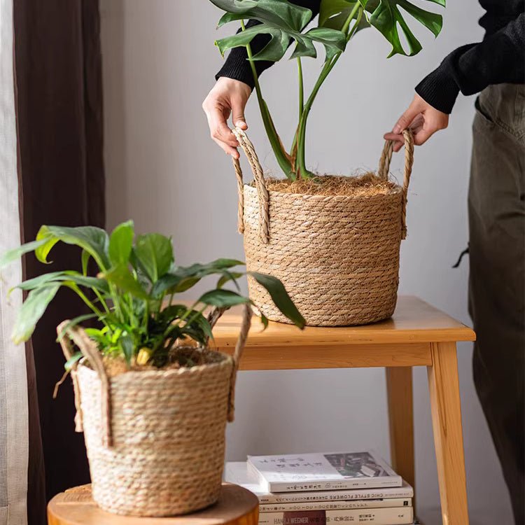 French Country Woven Planter Basket by RusticReach, natural jute, set of 2 planters on Tampa Home & Garden Store