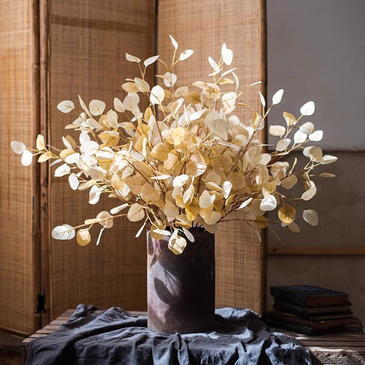 Golden Haze Eucalyptus Stem 37.7in artificial non-flowering plant by RusticReach in a dark vase on Tampa Home & Garden Store