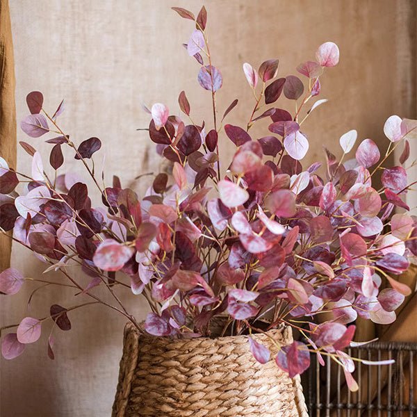 Golden Haze Eucalyptus Stem 37.7in plant with pink-purple leaves in a basket RusticReach on Tampa Home & Garden Store