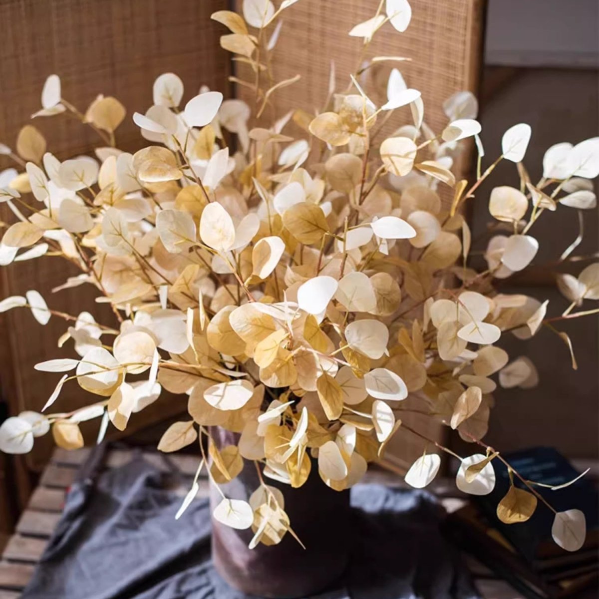 Golden Haze Eucalyptus stem bouquet 37.7 inches tall, RusticReach artificial non-flowering plant on Tampa Home & Garden Store