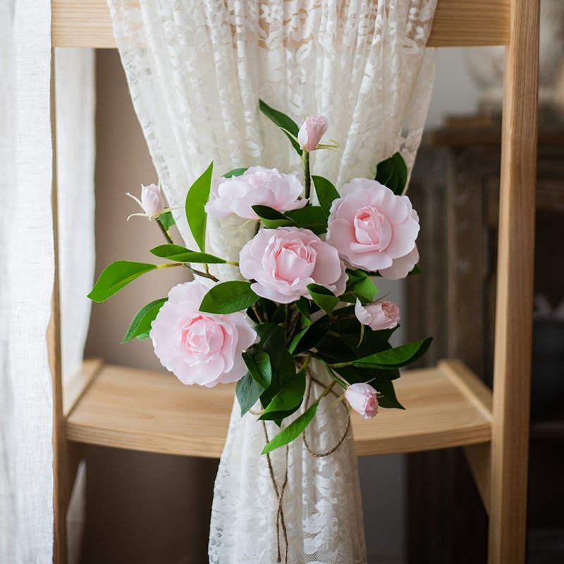 Faux Silk Gardenia Flower Stem with pink blooms and green leaves, 22 inches tall artificial plant on Tampa Home & Garden Store