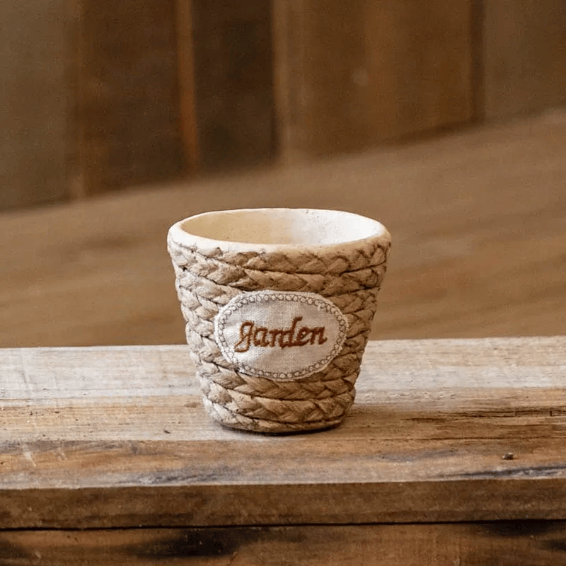 Garden Basket Cement Planter with woven textured exterior in cream, rustic style on Tampa Home & Garden Store