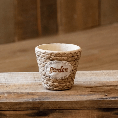 Garden Basket Cement Planter with woven textured exterior in cream, rustic style on Tampa Home & Garden Store