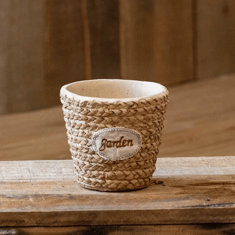Garden Basket Cement Planter with textured woven exterior in natural beige on Tampa Home & Garden Store