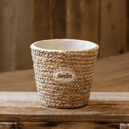 Garden Basket Cement Planter by RusticReach, beige braided rope texture on Tampa Home & Garden Store