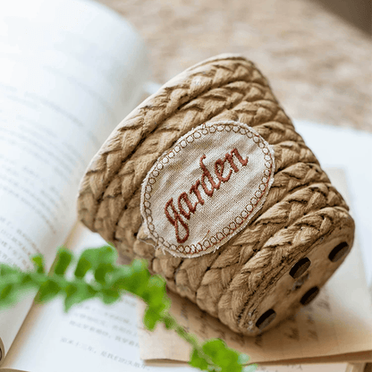 Garden Basket Cement Planter beige woven rope texture with circular stitched Garden patch on Tampa Home & Garden Store