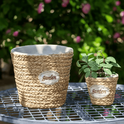 Garden Basket Cement Planters by RusticReach, woven rope texture, two planters on Tampa Home & Garden Store