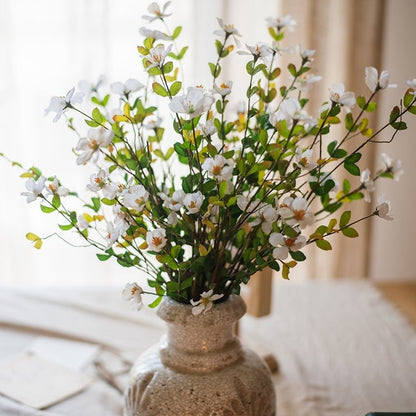 RusticReach Faux Gaura flower stems, white silk blooms with green leaves, 20" tall in vase on Tampa Home & Garden Store
