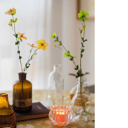 Three RusticReach faux Gaura silk flower stems, 20in tall, yellow blooms in glass bottles on Tampa Home & Garden Store