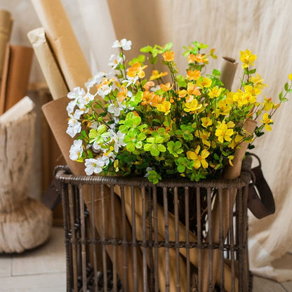Faux Silk Gaura Flower Stem 20in tall wicker basket yellow white blooms RusticReach on Tampa Home & Garden Store