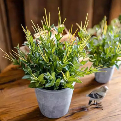 Golden Needle Potted Plant artificial greenery with green leaves gold stems in pots (2) on Tampa Home & Garden Store
