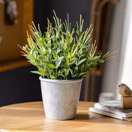 Golden Needle Potted Plant RusticReach artificial greenery in a gray textured pot on Tampa Home & Garden Store