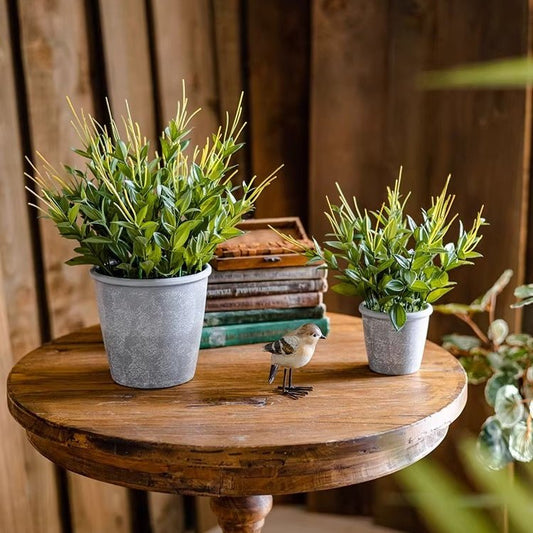 Golden Needle Potted Plant by RusticReach, two artificial flowering plants in gray pots on Tampa Home & Garden Store