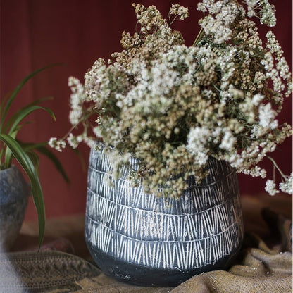 Geometry Line ceramic stoneware flower pot in geometric pattern, filled with dried blooms on Tampa Home & Garden Store