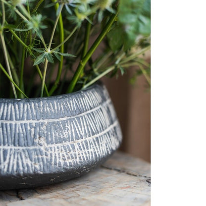 Geometry Line Ceramic Stoneware Flower Pot by RusticReach in blue-gray glaze on Tampa Home & Garden Store
