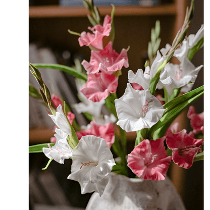Faux Silk Gladiolus Flower Stem with white and pink blooms RusticReach in a vase on Tampa Home & Garden Store