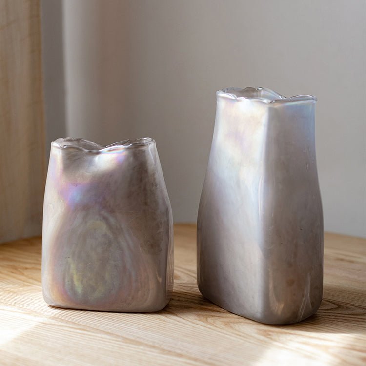 Gradient Color Art Glass Vase pair in iridescent gray finish by RusticReach on Tampa Home & Garden Store