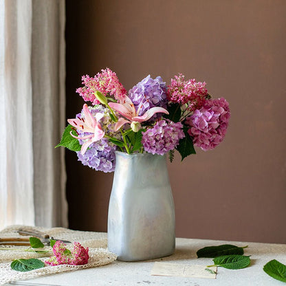 Gradient Color Art Glass Vase with pink lilies and purple hydrangea bouquet on Tampa Home & Garden Store