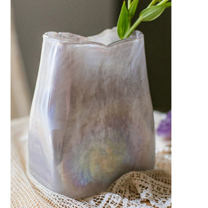 Gradient Color Art Glass Vase with iridescent lavender to gray gradient and a wavy rim on Tampa Home & Garden Store