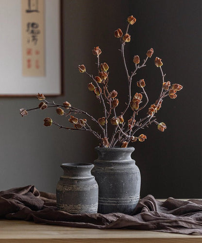 Handmade gray clay pottery vases by RusticReach; tall and small pair with dried branch accents on Tampa Home & Garden Store