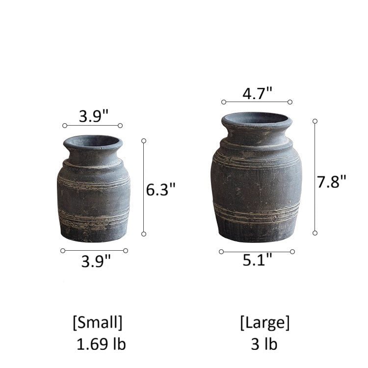 Handmade gray clay pottery vase; two vases small and large with rustic rings on Tampa Home & Garden Store