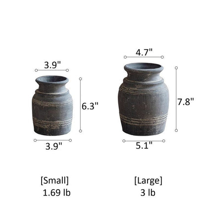 Handmade gray clay pottery vase; two vases small and large with rustic rings on Tampa Home & Garden Store