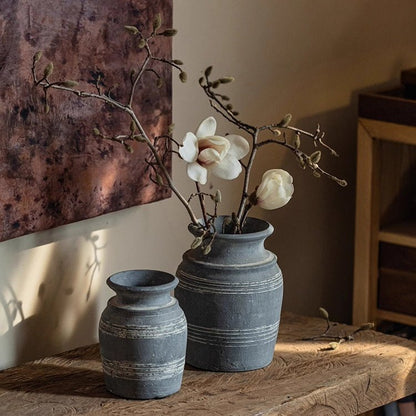 Handmade gray clay pottery vases, 2-piece RusticReach set on Tampa Home & Garden Store
