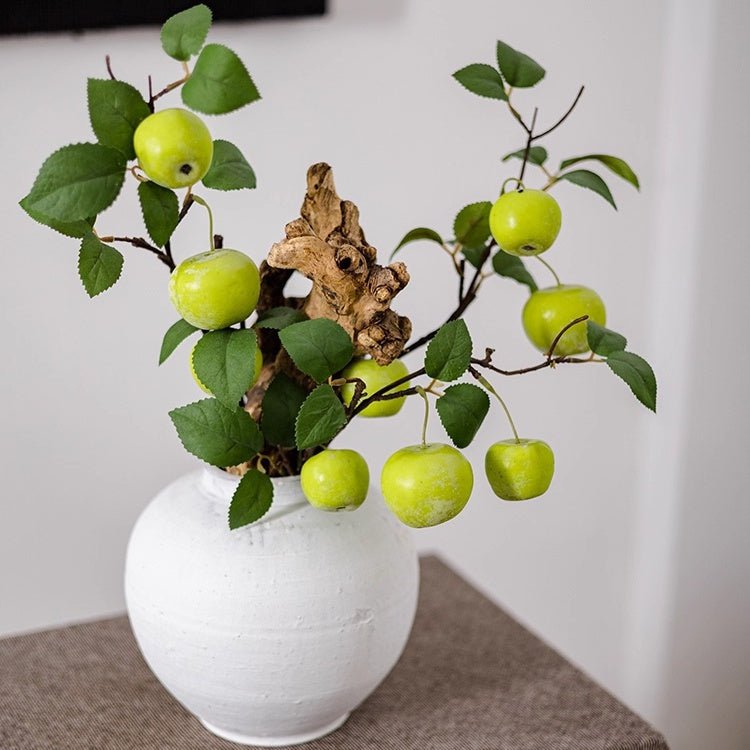 Artificial Green Apple Branch with Leaves, RusticReach artificial flora in a white vase on Tampa Home & Garden Store