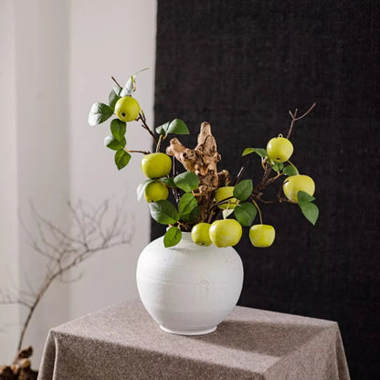 Artificial Green Apple Branch with Leaves in a white ceramic vase RusticReach artificial flora on Tampa Home & Garden Store