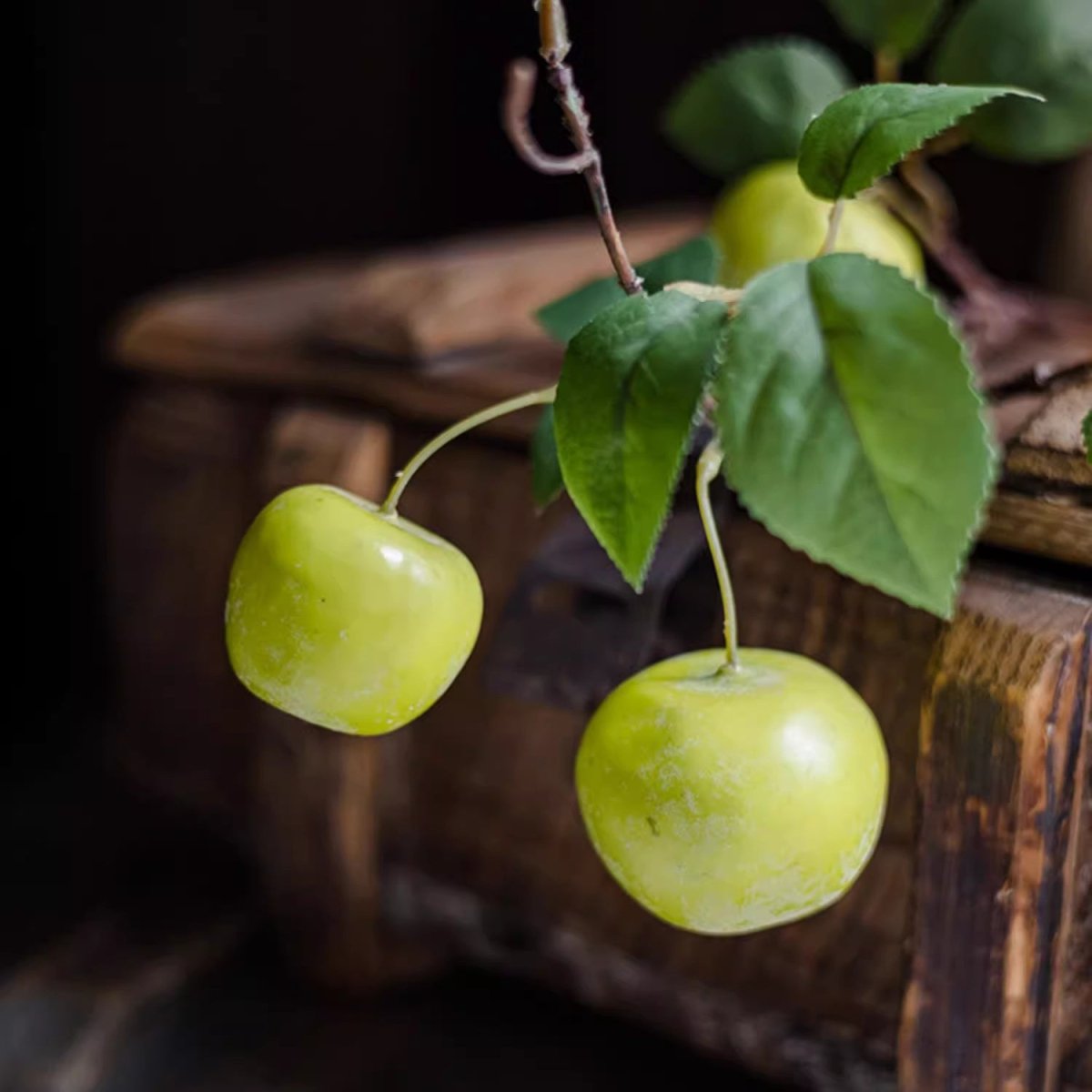 Artificial Green Apple Branch with Leaves by RusticReach, green apples and leaves on wood on Tampa Home & Garden Store