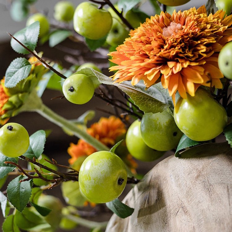 Artificial Green Apple Branch with Leaves and Orange Chrysanthemum by RusticReach on Tampa Home & Garden Store