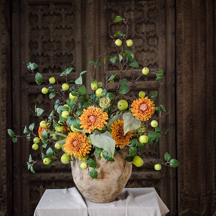 Artificial Green Apple Branch with Leaves RusticReach artificial flora vase arrangement with orange blooms on Tampa Home & Garden Store