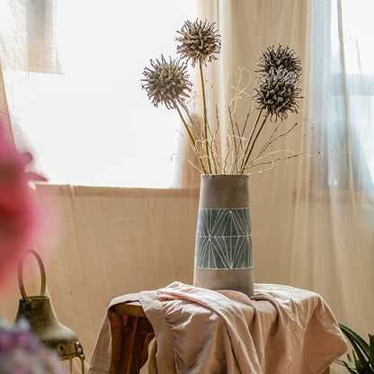Gray Blue Handpainted Terracotta Table Vase with geometric band by RusticReach on Tampa Home & Garden Store