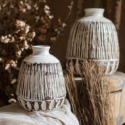 Two handcrafted ceramic vases in white glaze with brown drip pattern RusticReach on Tampa Home & Garden Store