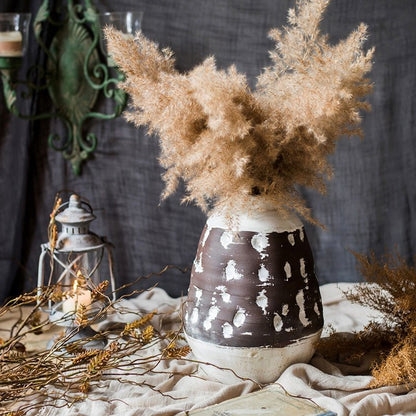 Handcrafted ceramic vase in brown with white speckle glaze by RusticReach dried pampas on Tampa Home & Garden Store