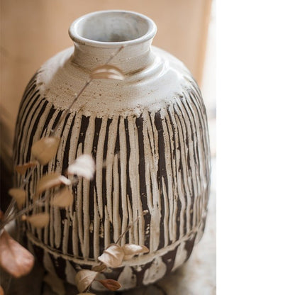 Handcrafted ceramic vase brown with black vertical glaze drips by RusticReach on Tampa Home & Garden Store