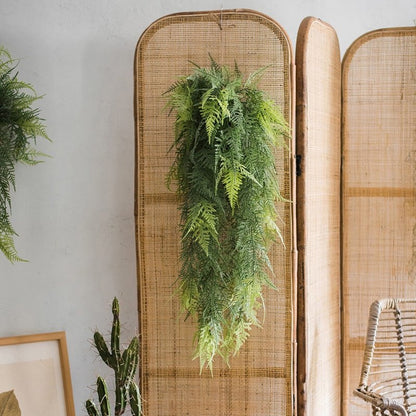 Faux Asparagus Setaceus Hanging Fern Plant by RusticReach with cascading green fronds on Tampa Home & Garden Store