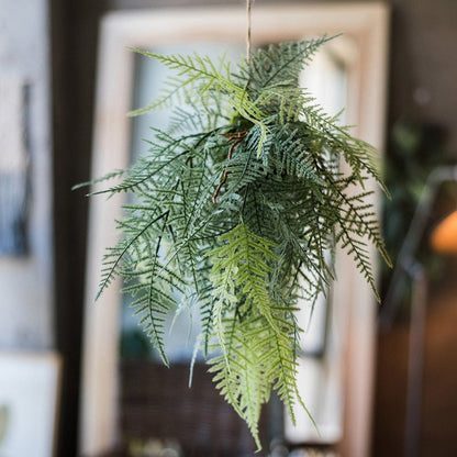 Faux Artificial Asparagus Setaceus Hanging Fern Plant by RusticReach, green feathery fronds on Tampa Home & Garden Store