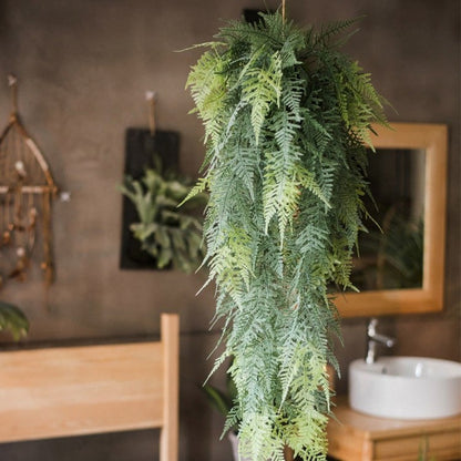 Faux Artificial Asparagus Setaceus Hanging Fern Plant with cascading green fronds RusticReach on Tampa Home & Garden Store