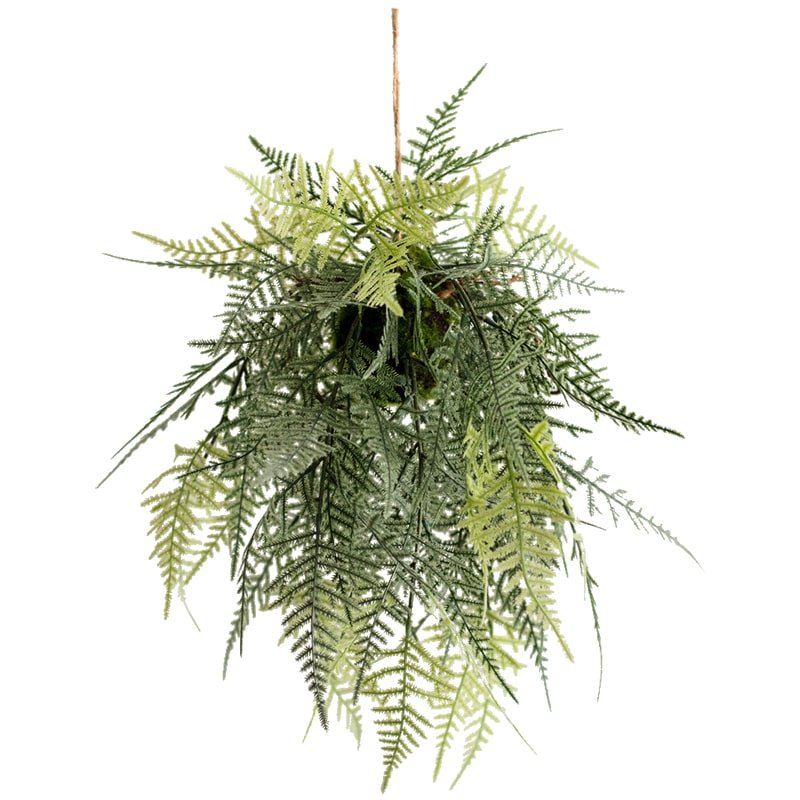 Faux artificial Asparagus Setaceus hanging fern plant with green cascading fronds RusticReach on Tampa Home & Garden Store