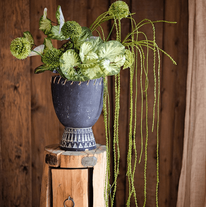 Artificial Vine Hanging Thin Stem in blue ceramic vase with green leaves and trailing vines on Tampa Home & Garden Store